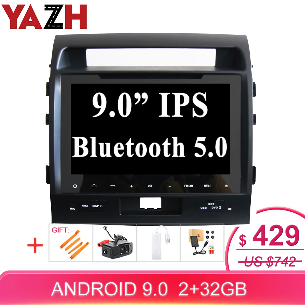 YAZH для Toyota Land Cruiser In-Dash автомобильный мультимедийный плеер с 9,0 ”ips 1024*600 HD радио/Carplay/зеркальная связь/Bluetooth 5,0