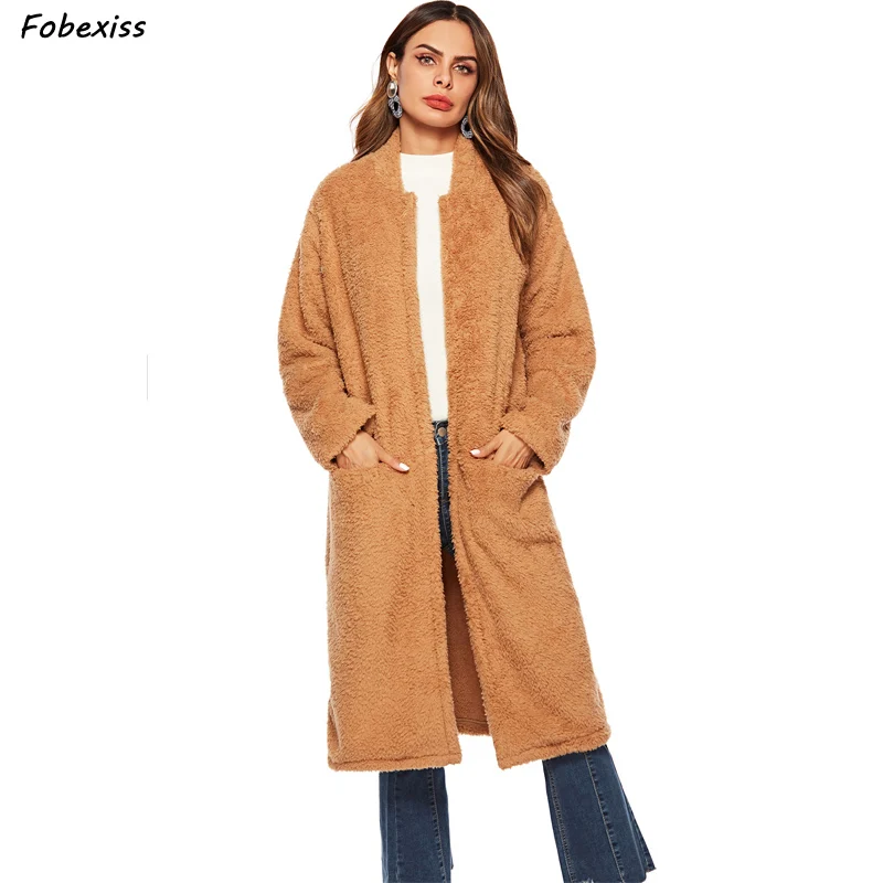Abrigos mujer invierno кардиган с длинными рукавами Элегантное зимнее теплое Коричневое Пальто Женская плюшевая уютная улич