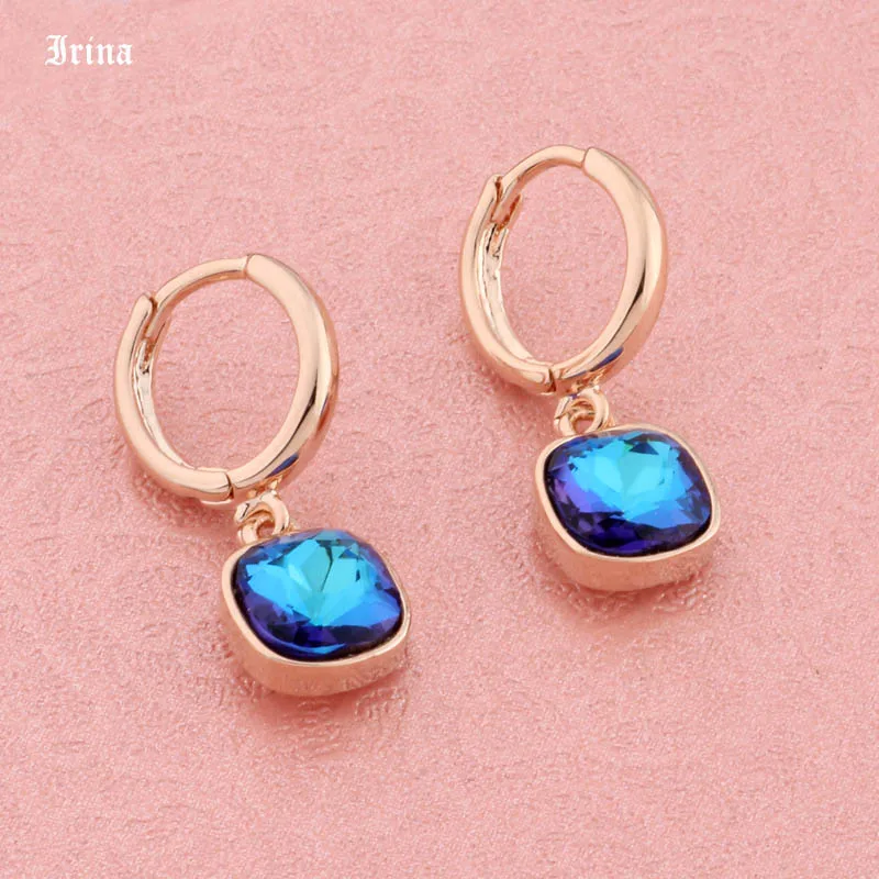 High Quality Fashion Trendy Colorful Square Crystal 8*8mm Drop Earrings 585 Rose Gold Color Earrings For Women Wedding Party