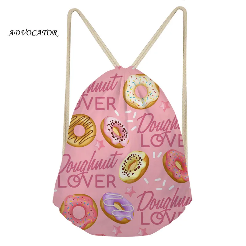 

Girls Cute Donut 3D Pattern Drawsting Pouch Ladies String Backpack Women Sport Shoes Bag for Your Logo Torba Sportowa
