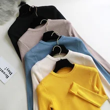 

2021NEW Winter clothes Knitted woman sweaters Pullovers spring Autumn Basic women's jumper Slim women's sweater cheap pull long