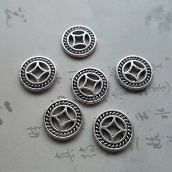 

50pcs/lot Vintage Tibetan Silver Coin Shape Loose Spacer 10mm Hollow Out Wheel Thin Separation Beads Space DIY Jewelry Findings