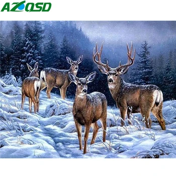 

AZQSD Diamond Painting Deer Mosaic Needlework Diamond Embroidery Animal Snow Rhinestones Home Decor Gift Handmade Crafts