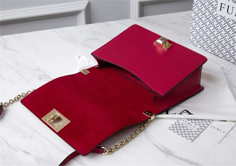 Оригинальные женские сумки FURLA, высококачественные женские кожаные сумки Furla, цвет красного вина, размер L 24 см x 8 см x 16 см