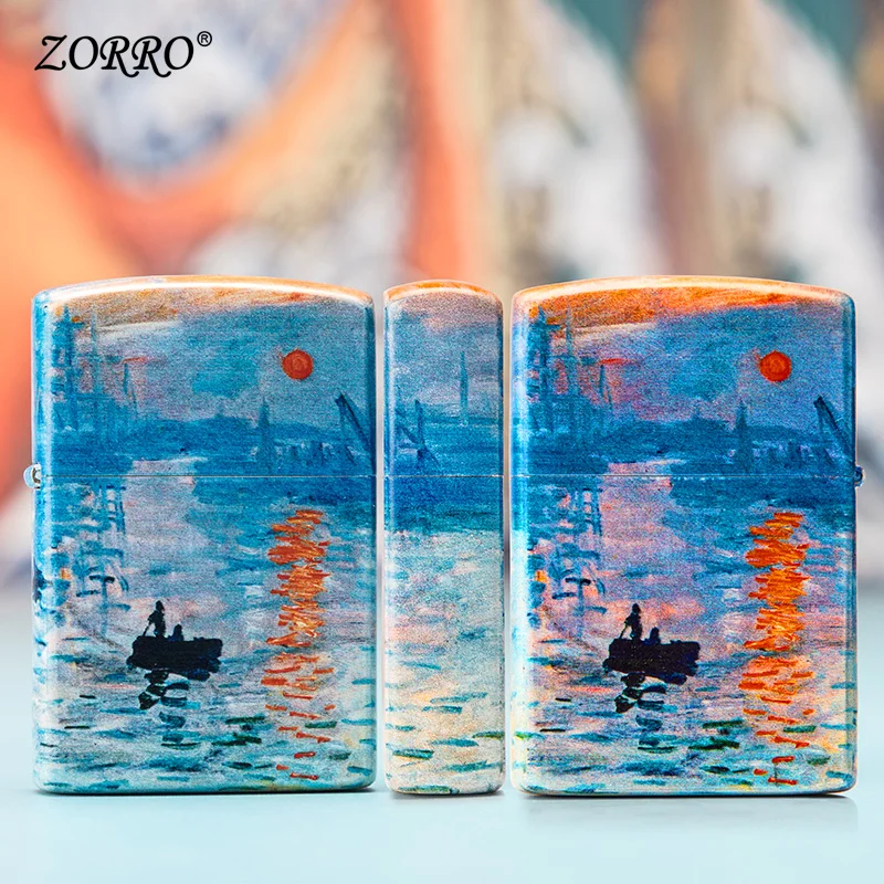 Зажигалки не ZippoKerosene Зажигалка Креативный ветровка чистое медное колесо Monet Sunrise Impression