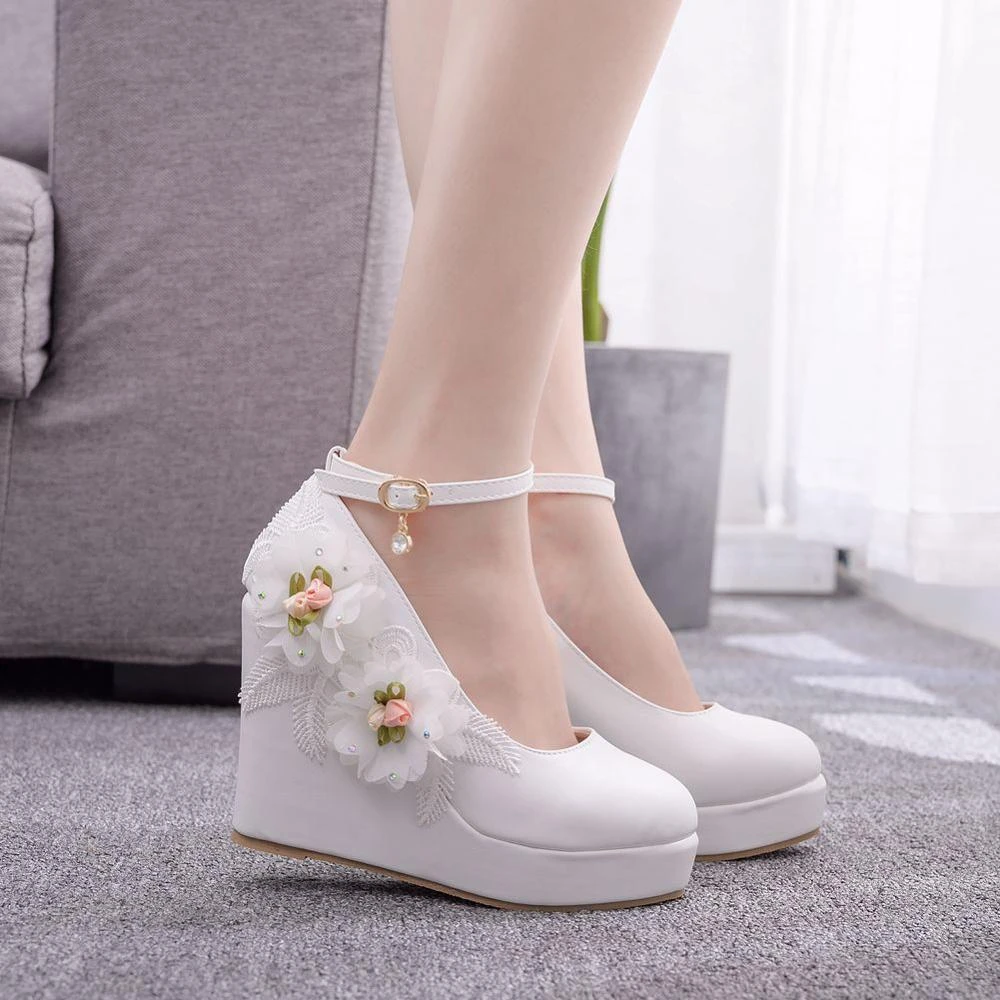 Zapatos de tacón alto con plataforma para mujer, de dama de honor con cuña para vestido de fiesta, con blancas dulces, a la moda| Zapatos de tacón de mujer| - AliExpress