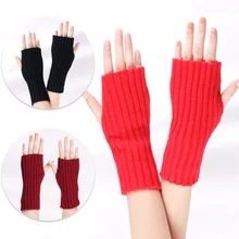 

1 Pair Wrist Warmers Autumn Winter Half Finger Gloves Knitted Gloves Soft Women Warm Fingerless Gloves