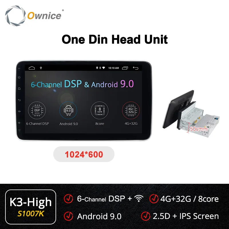 Ownice k3 k5 k6 1280*720 10," Android 9,0 Вращающийся 1 din 2 din универсальный gps Navi автомобильный стерео плеер радио 4G 360 панорама SPDIF - Цвет: S1007 K3 high