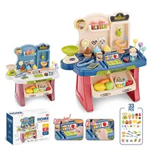 Mini Multifunctional Supermarket Table Neutral Plastic With Light And Sound Children Play House Simulation Boy And Girl Toy