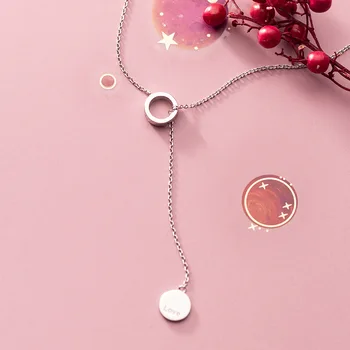 

Real. 925 Sterling Silver Open Lucky Circle &"LOVE" Carved Coin Pendant Lariat "Y" Necklace GTLX2064