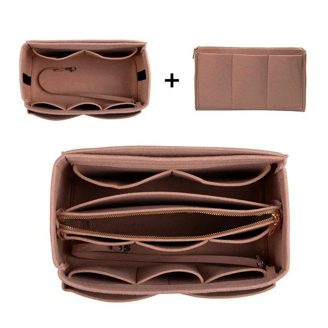Hot Popular Women's Makeup Organizer Felt Cloth Insert Bag Multi-functional Travel Cosmetic Bag Girl Storage Toiletry Liner Bags Dark Brown