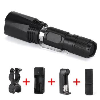 

3000 Lumens LED Zoom Tactical Flashlight 5 Modes T6 Flash Light 18650 Battery Torch Lamp With Battery Charger Pouch Clip