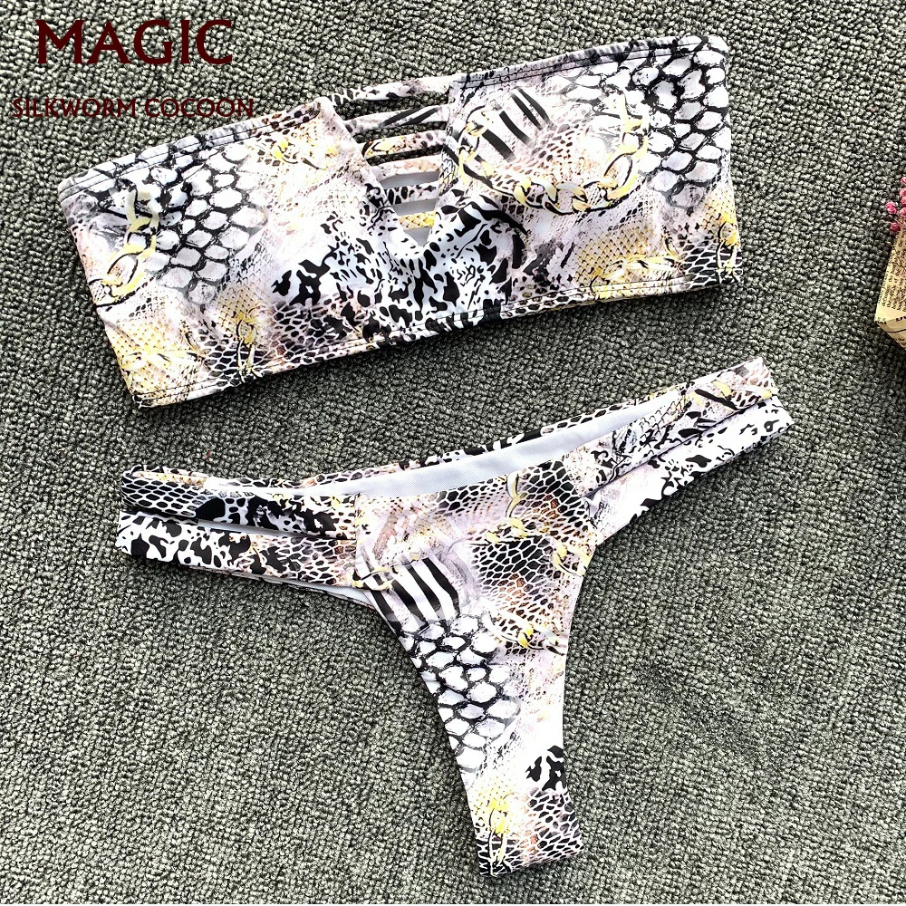 

Push Up Print Bikini Set Swimwear Halter Low Waist Brazilian Tankini Swimsuit Women maillot de bain femme white bathing suit
