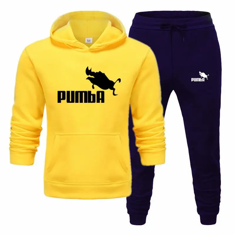Новинка Pumba, модный бренд, мужские толстовки с капюшоном, костюмы, брендовый спортивный костюм, мужские толстовки+ Тренировочные штаны, Осень-зима, флисовый пуловер с капюшоном