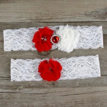 2 шт Свадебные Подвязки ярко-красные стразы с кружевной вышивкой цветочные сексуальные подвязки для женщин/невесты Подвязки для ног