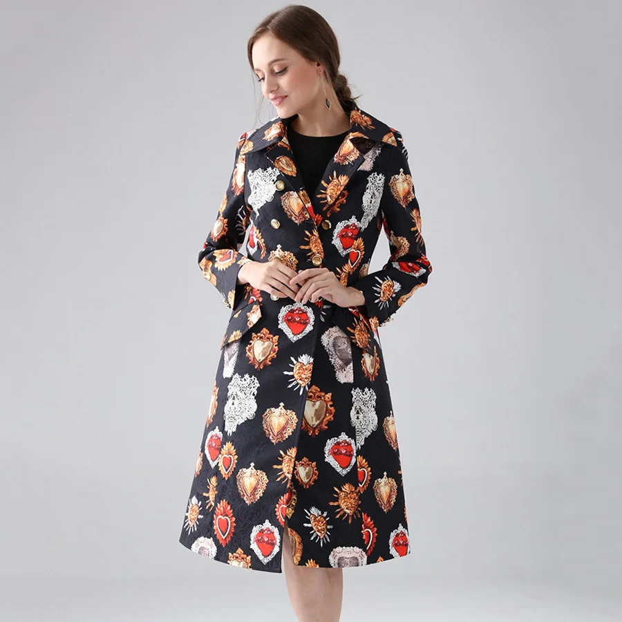 

High Quality Runway Style Trench Coat Women 2019 New Spring Designer Coats Vintage Print Double Breasted Slim Coat Outwear YL316