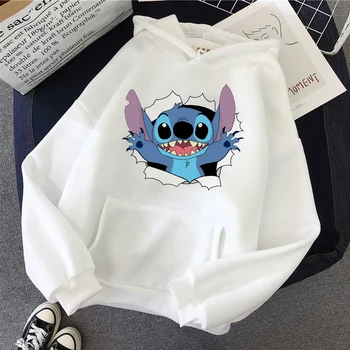 

LILO STITCH Hoodie Pullovers Long Sleeves Harajuku Pink Pullovers Lovely Kawaii Casual Tops O-neck Women's Hooded Sweatshirt