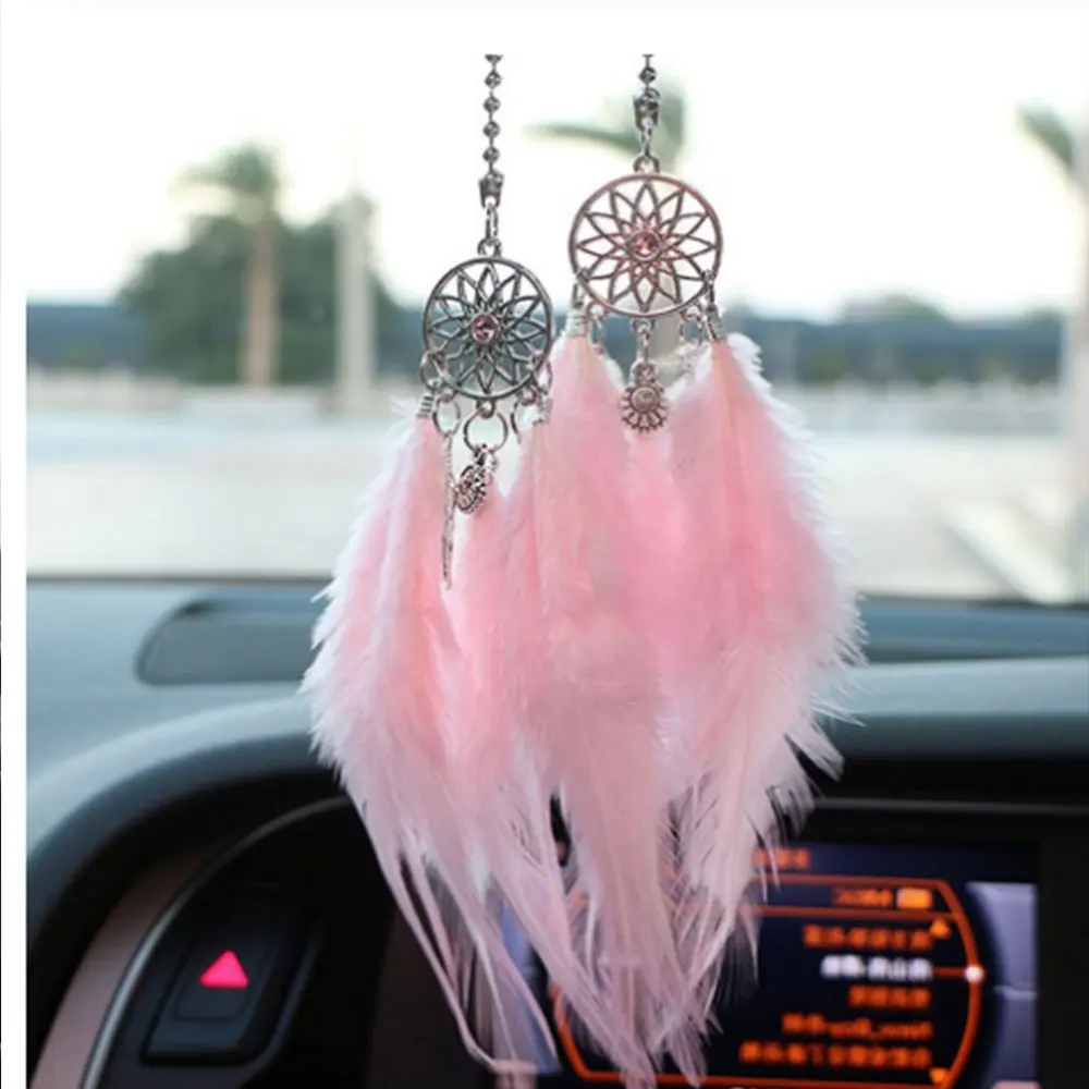 Car Ornaments Creative Rearview Mirror Dream Catcher Car Hang Double Feather Dream Catcher