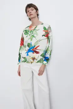 

2020 New Spring Summer New Style European Printed Flowing female Tops zaraing vadiming sheining Women Printed Base Shirt