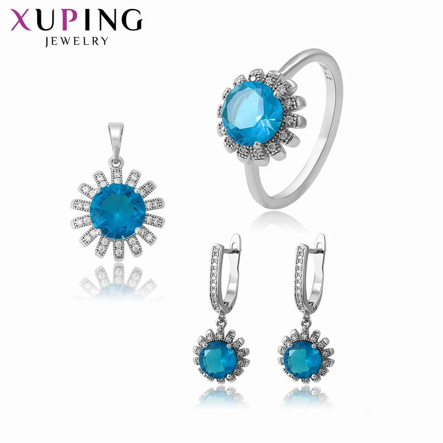 Rhodium Plated Мода Xuping темперамент набор для девочек женщин сладкие маленькие свежие Наборы украшений с имитацией драгоценностей подарок на Хэллоуин S213-63085 - Metal color: Rhodium Plated