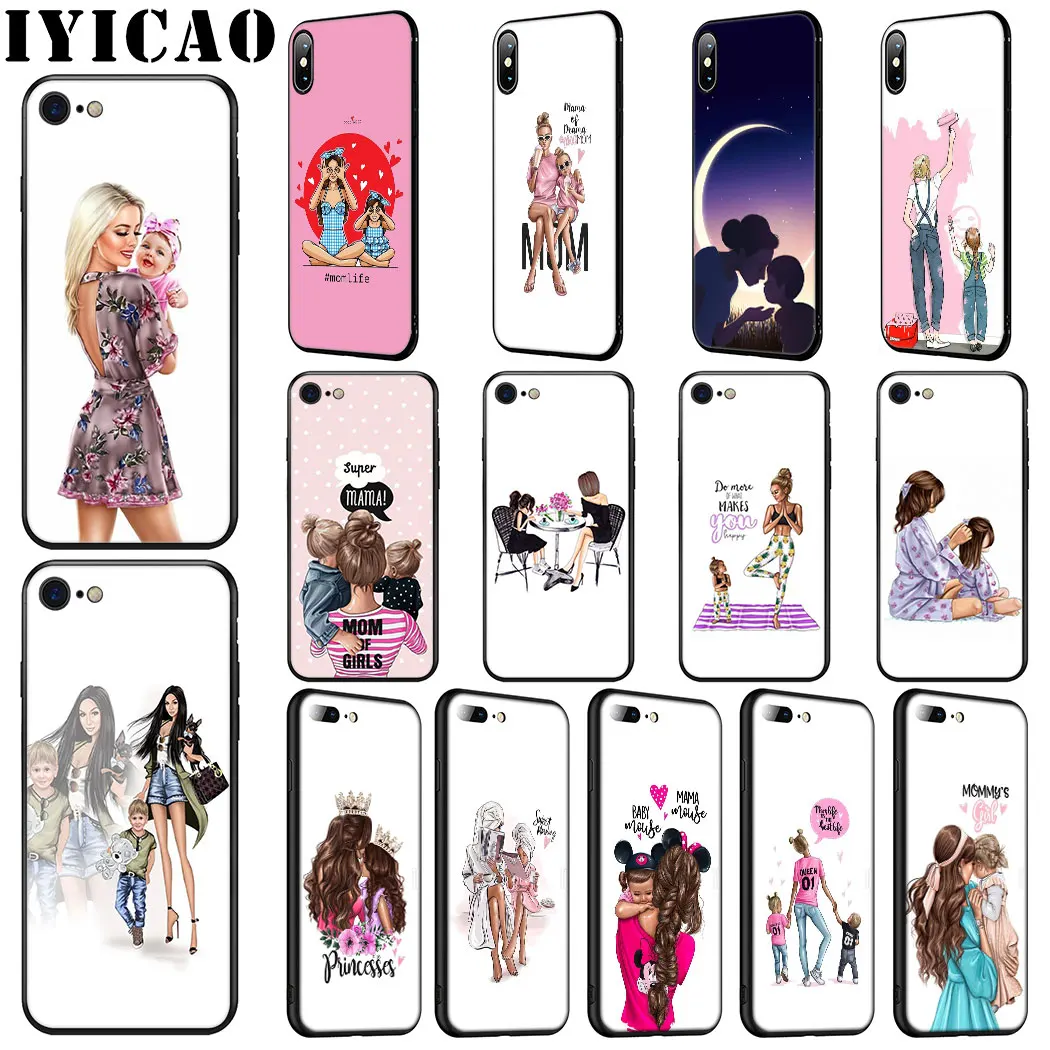 IYICAO Super Mom Baby Girl Soft Silicone Case for iPhone 11 Pro Max XR X XS 6 6S 7 8 Plus 5 5S SE Phone |