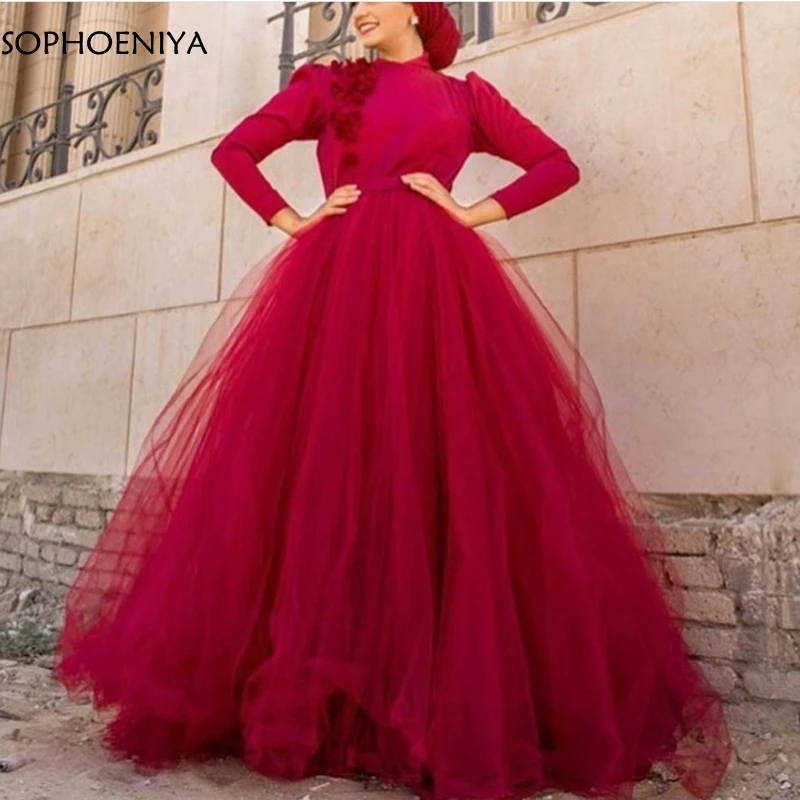 Новое поступление красное вечернее платье с длинным рукавом es Robe soiree Дубай мусульманское вечернее платье плюс размер Abiye официальное платье