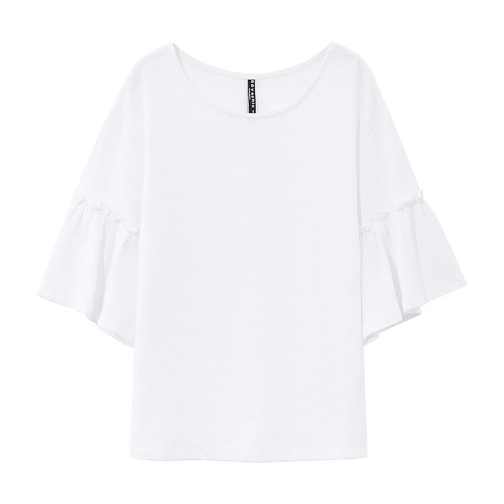 White Metersbonwe, хлопковая Футболка для девочек, для женщин,, летняя Новинка, с рукавом-бабочкой, свободная футболка, корейский стиль, для офиса, для девушек, летние топы - Цвет: White