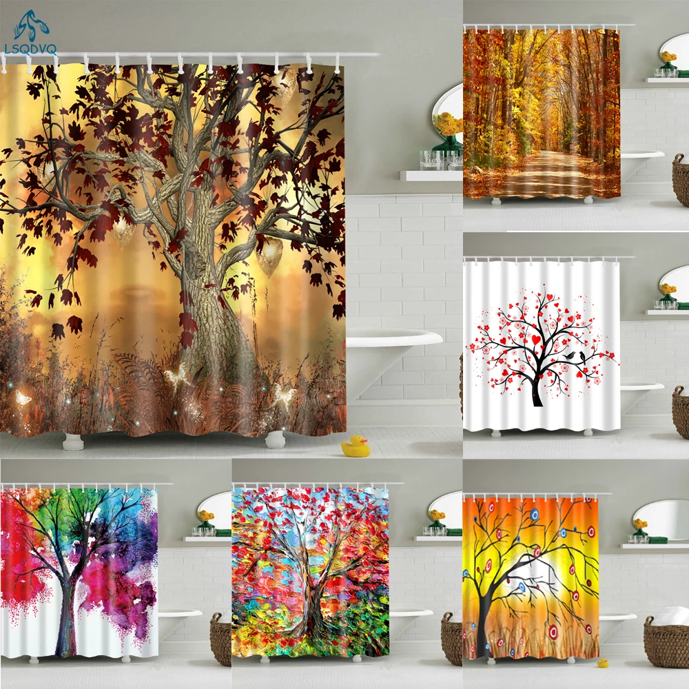 Colorful Plant Trees Scenic Forest Shower Curtains Bathroom Curtain