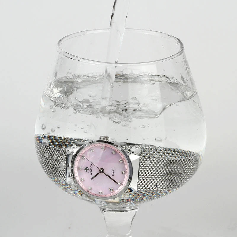 Женские розовые часы Reloj Mujer WWOOR модные под платье известного бренда класса люкс