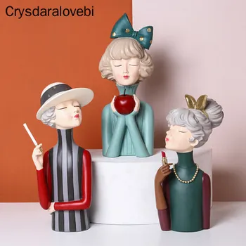 

Nordic Cute Bowknot Modern Girl Resin Figurines Decoration Home Furnishing RoomTable Statues Office Plates Crafts Wedding Gifts