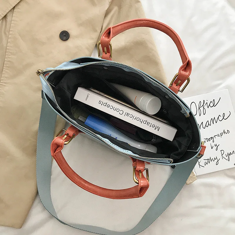 Женская сумка, новинка, универсальная широкополосная Большая вместительная сумка на одно плечо, сумка-мессенджер для отдыха, цветная контрастная Портативная сумка-мешок