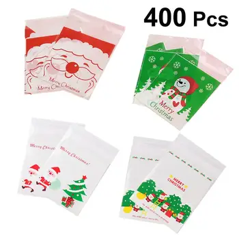 

400pcs Self Adhesive Cookies Bags Christmas Theme Plastic Candy Sweets Biscuits Bakery Bags Jewelry Storage Bags For Christmas