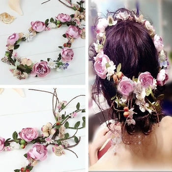 

Handmade Adjustable Flower Wreath Headband Halo Crown Garland Wedding Party