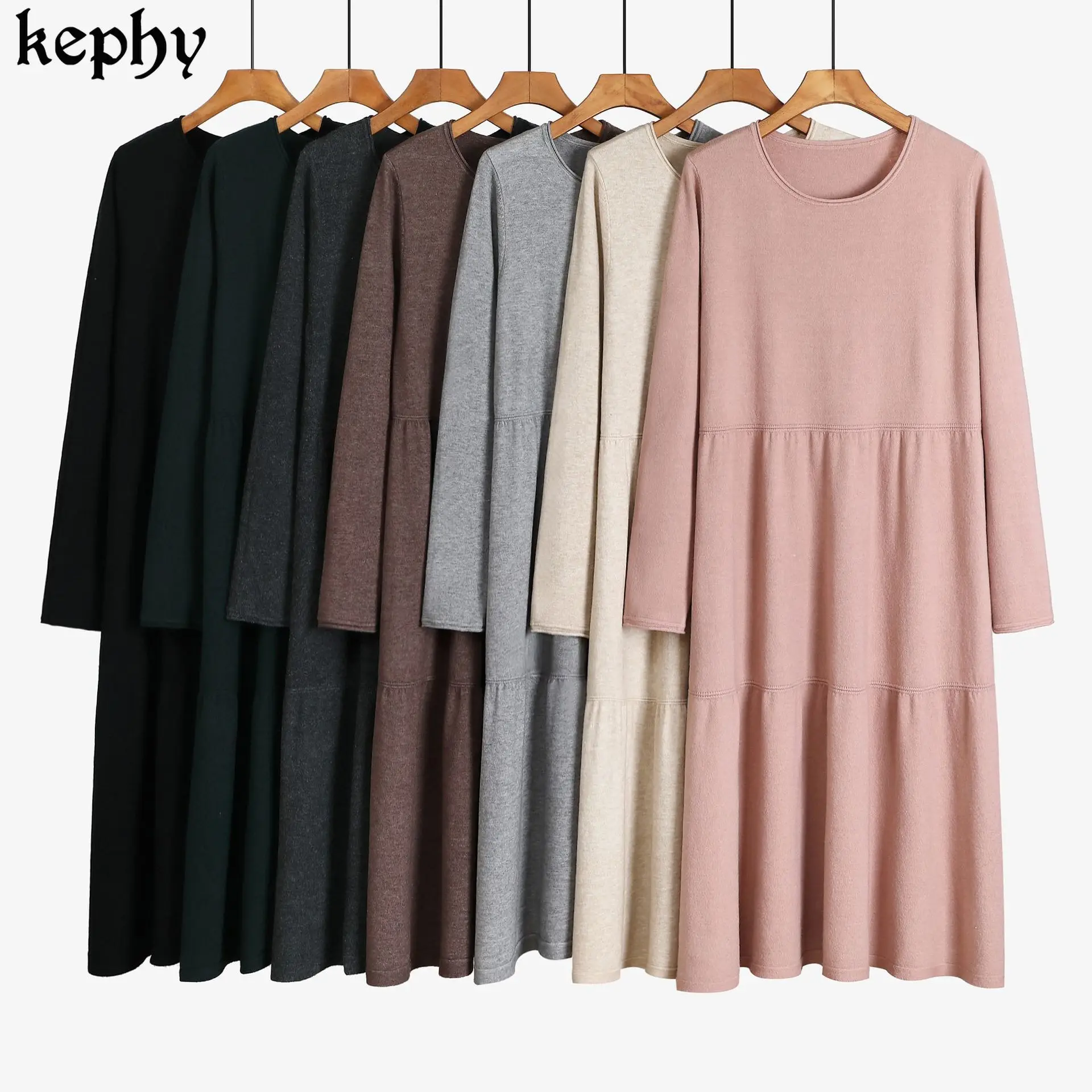 Осень и зима 2020 Новый женский свитер с длинным рукавом черное платье свободного