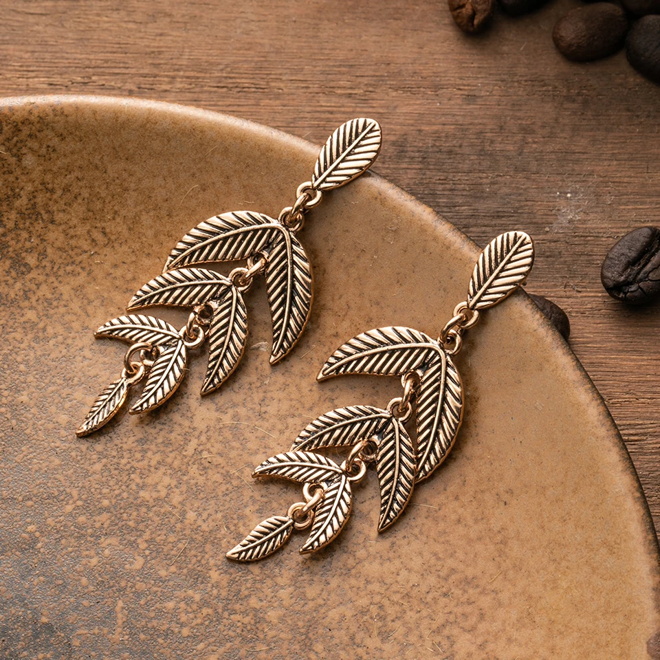 Goldn Leaf Винтажные висячие серьги для женщин, женские богемные этнические Висячие висячие серьги, модные свадебные ювелирные аксессуары