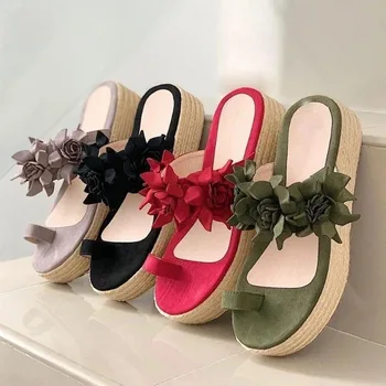 

New Flower Women Slippers Summer Fip Fop Sandals Outdoor Beach Fat Durable Women Slippers Non-slip Beach Shoes Home Casual Shoes