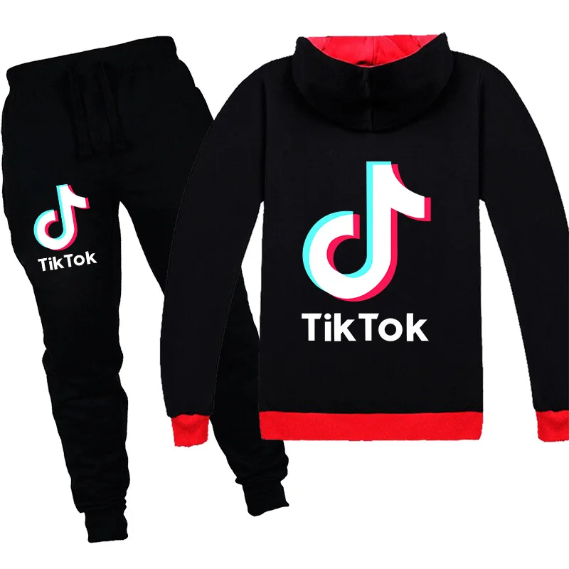 TikTok/комплекты для детей; Alan Walker me contro te; выцветший Дэдпул; комплект из 2 предметов; хлопковая футболка с длинными рукавами и капюшоном для мальчиков - Цвет: PC1244-black