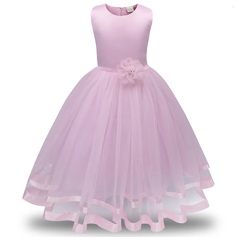 Сетчатая вечерняя одежда; платье принцессы для девочек; детская одежда; Платья с цветочным рисунком для девочек; Детские платья; торжественное бальное платье для свадебной вечеринки - Цвет: Pink