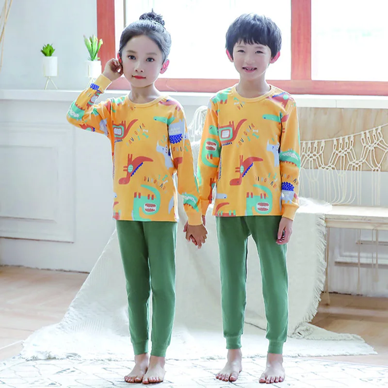 Yellow dinosaur 1 комплект пижам; ночная рубашка; одежда для отдыха; нижнее белье для мальчиков и девочек; Новинка года; Детская Хлопковая пижама; хлопковый свитер - Цвет: Yellow dinosaur