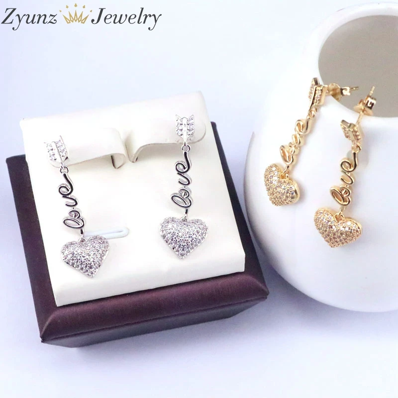 

5 Pairs, CZ Heart Earrings For Women Romantic Cubic Zirconia Drop Earrings Gold / Silver Color Elegant Party Jewelry Gift