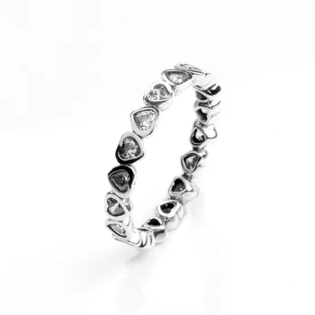 

100% 925 Sterling Silver Pan Ring New Heart Connected Hot Shape Fashion Simple Ring For Women Wedding Party Fashion Jewelry