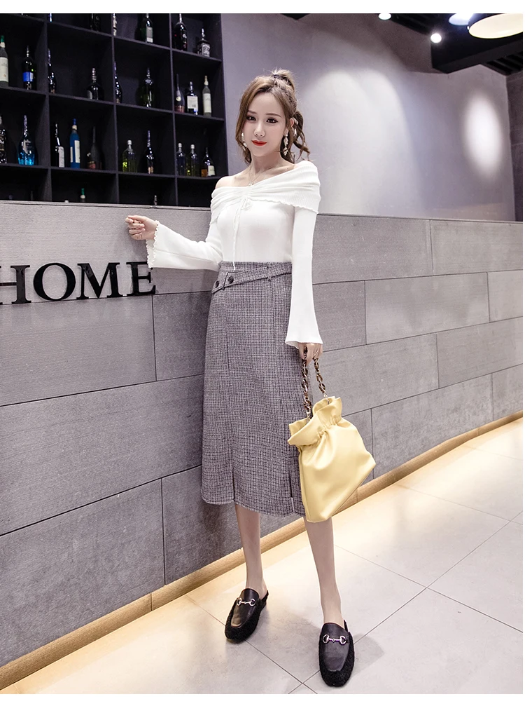 Winter New Midi Plaid Woolen Skirts Women Fashion A-Line Skirts Ladies Streetwear Plus Size High Waist skirt