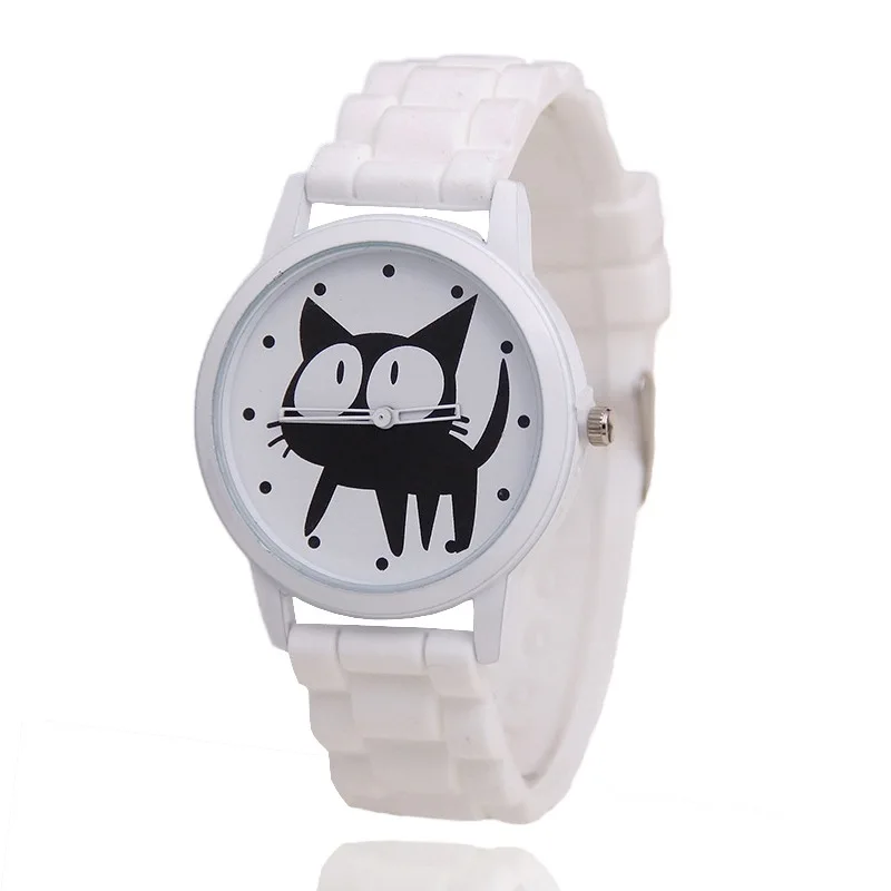 Белый Reloj mujer, часы с большим глазым котом, силиконовые, модные, повседневные, простые, для девушек, милые, розовые, женские часы, хит, женские, relogio feminino reloj - Цвет: Белый