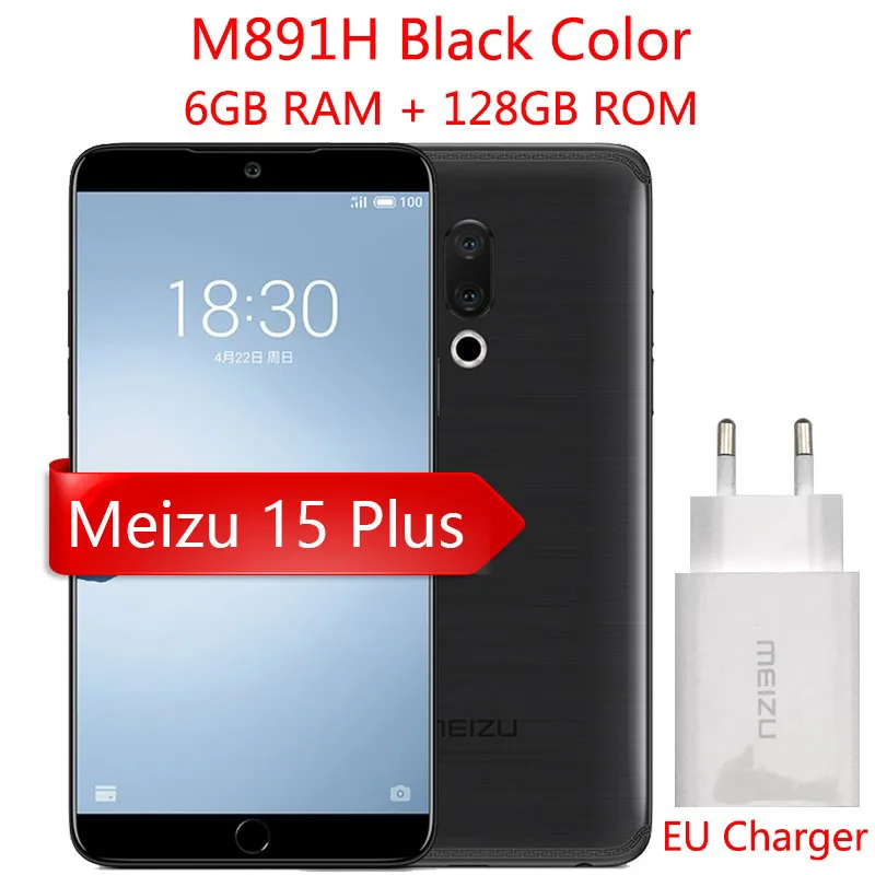 M891H Black 6G 128G Официальная глобальная версия Meizu 15 Plus, 4G, LTE, 6G, 64G, 128G, Exynos 8895, четыре ядра, 5,95 дюйма, 1440 P, быстрая зарядка, отпечаток пальца, сотовый телефон - Цвет: M891H Black 6G 128G