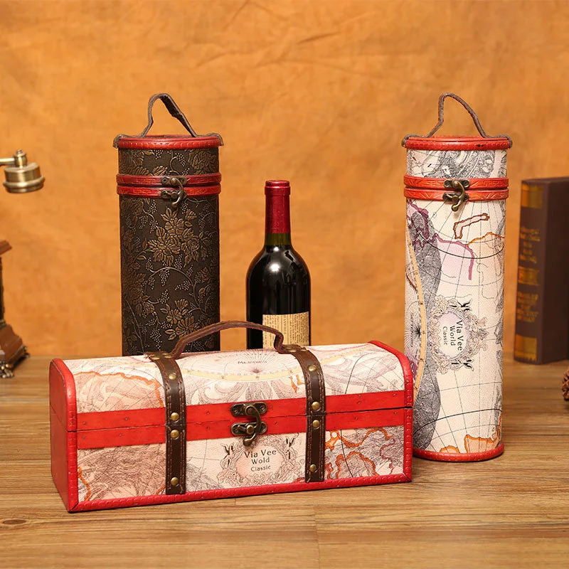 Household Cylinder Coboid Luxurious Wine Storage Box Wooden Creative