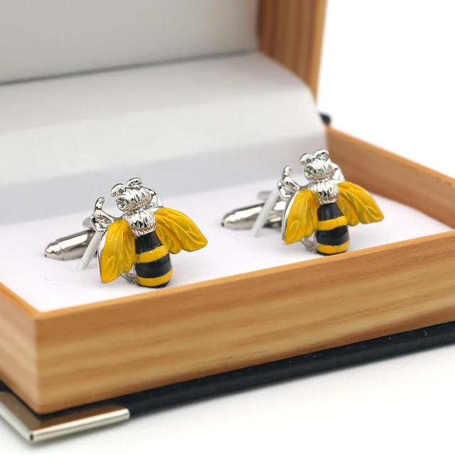 Cute Bee Cuff Links Yellow Color Quality Brass Material Men’s Cufflinks 4