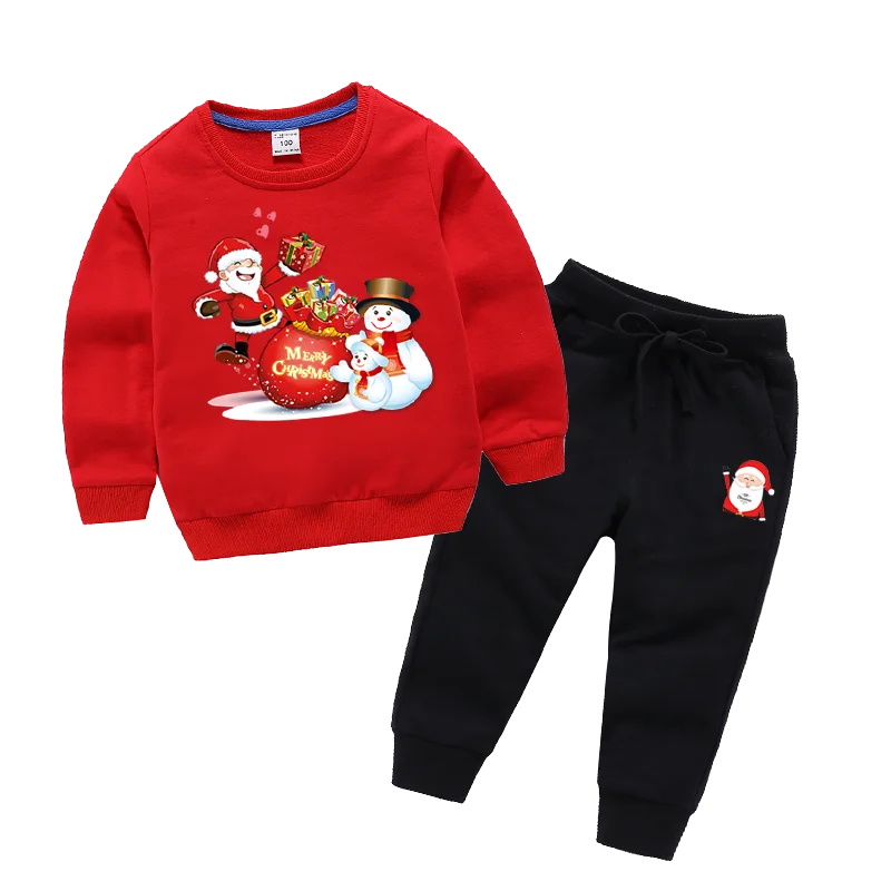 Рождественская одежда, Рождественский Комплект для мальчиков и девочек, Длинные пуловеры, спортивные штаны на весну-осень, худи для мальчиков 2, 3, 4, 5, 6, 7, 8 лет