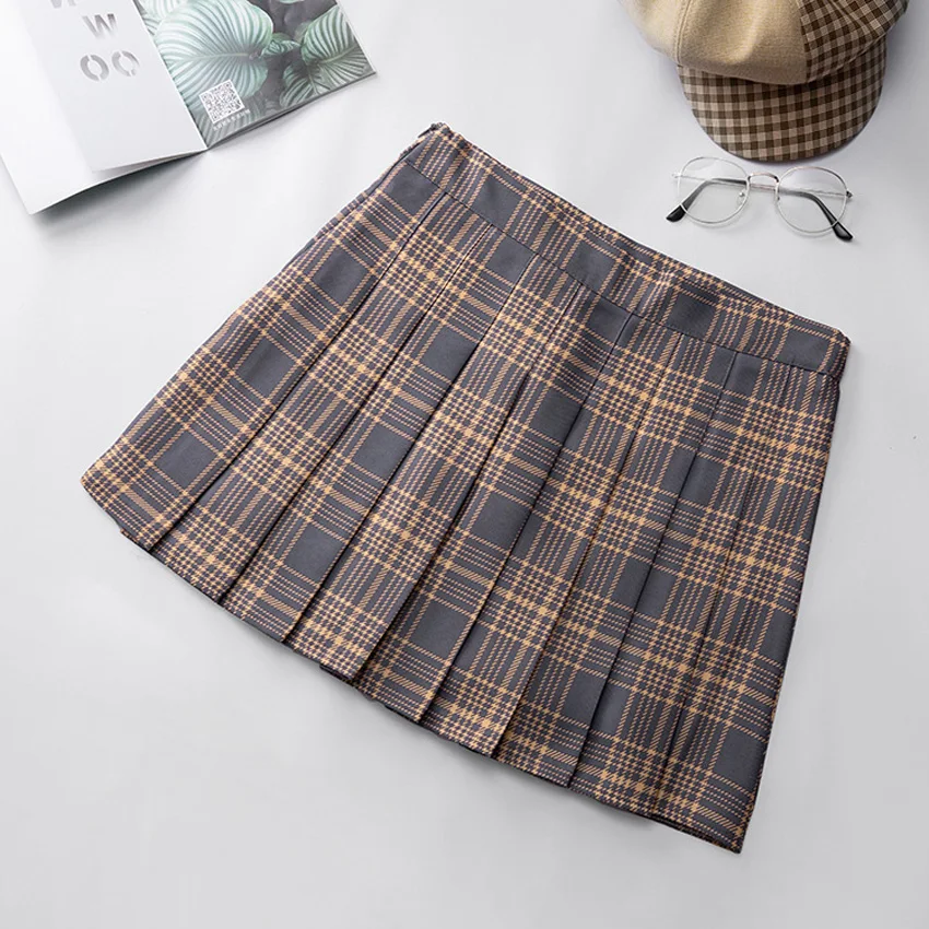 6Colors Korea Japanese Girls Pleated Skirts Student School Uniform Hight Waist A-Line Plaid Skirt Sexy JK Uniforms for Woman - Цвет: Color9