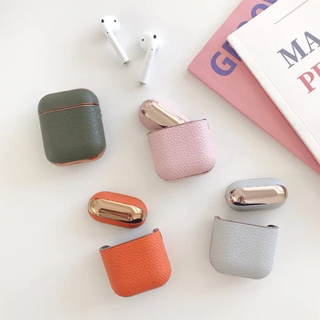 

Genuine Leather Protective Case for Apple Airpods 1 2 Wireless Earphone Luxury Fashion Plating Bluetooth Headset Protector Bag