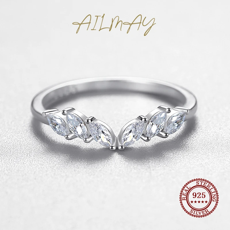 925 Sterling Silver Stackable Zirconia CZ Ring Simple Geometric Design Wing Finger Ring Fine Female Fashion Jewelry